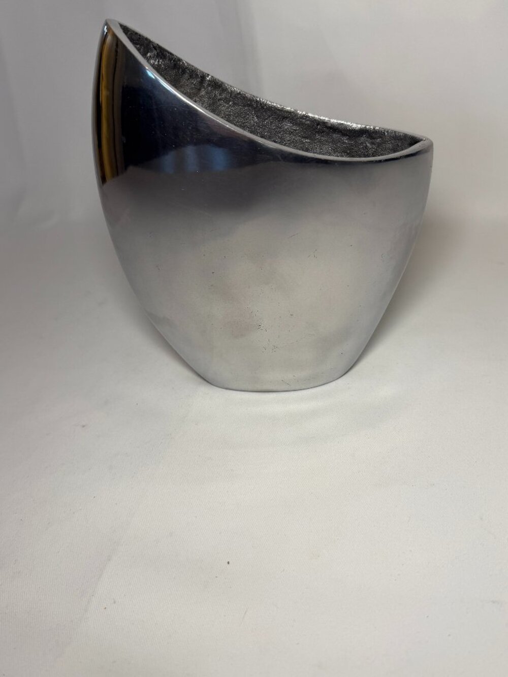 Modern Silver-Tone Mirror-Finish MCM Vase Vessel Decor Polished Abstract GUC